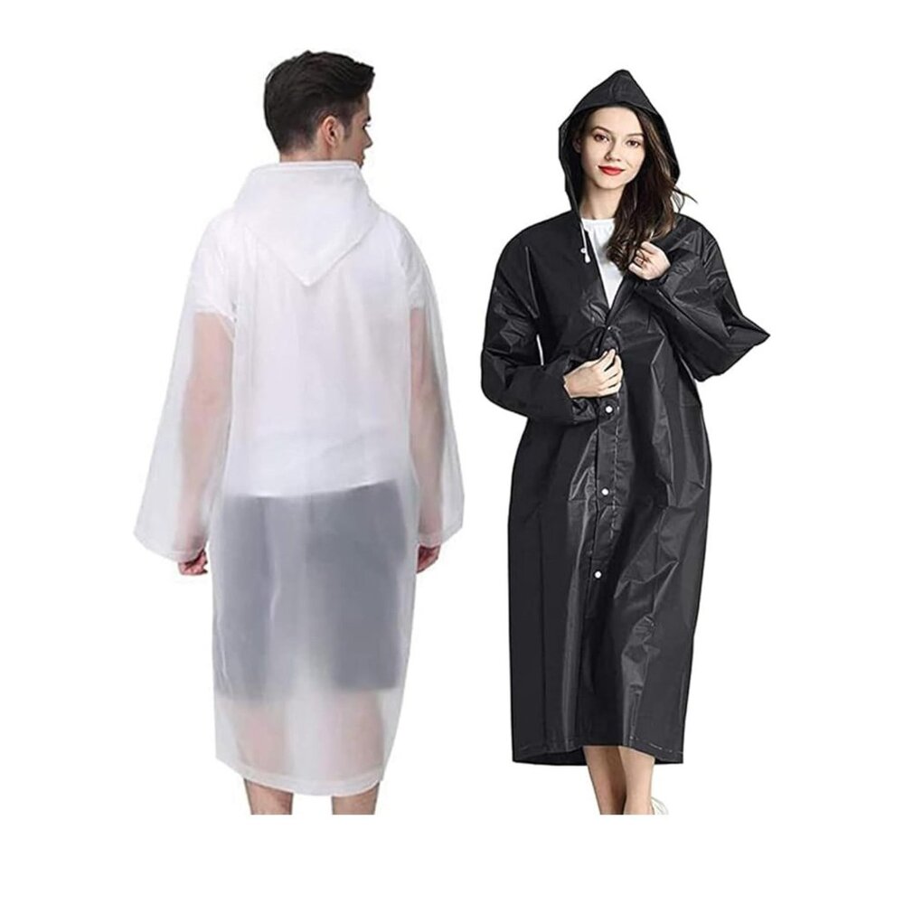 Portable Raincoat for Adults, 2 Pack Reusable White/Black One-Size Raincoat